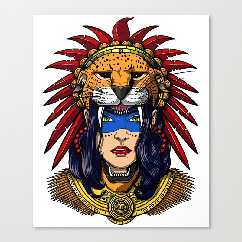 Aztec Jaguar Warrior Native Mexican Headdress Canvas Print By