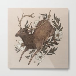 Floral Elk Metal Print | Animal, Floral, Fauna, Deer, Nature, Elks, Flowers, Elk, Illustration, Digital 