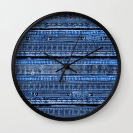 Cool Blue Jeans Denim Patchwork Design Wall Clock | Hippie, Fashion, Seam, Stripes, Bluejeans, Teenager, Cool, Boho, Used, Distressed 