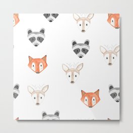 Woodland Creatures Pattern Metal Print | Woodlandcreatures, Raccoon, Furryfriends, Nature, Woodland, Deer, Kids, Drawing, Pattern, Animal 