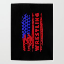 Love Wrestling American Flag Wrestling Coaches  Poster