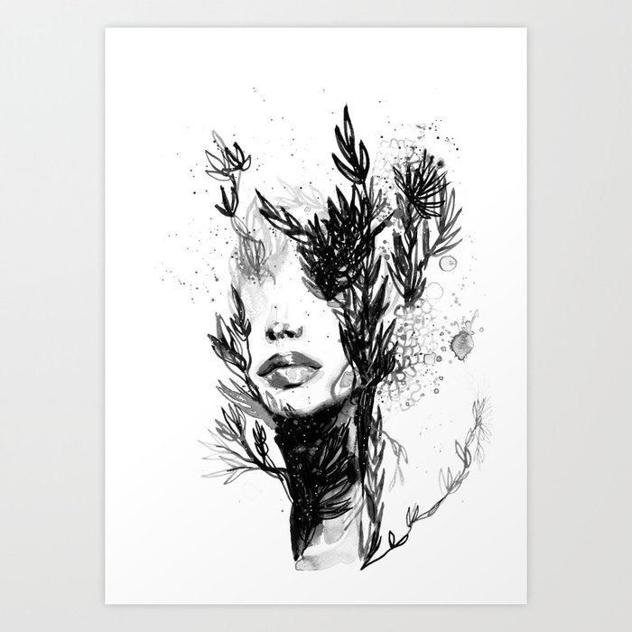 Black N White Women Abstract Face Love Art Print By Missnyka92