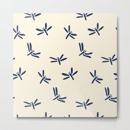 Blue Japanese Dragonfly Pattern Metal Print | Fengsui, Elegant, Graphicdesign, Minimalism, Simple, Blue, Cream, Japanesepattern, Pattern, Asian 