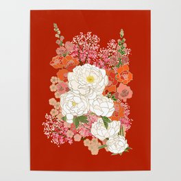 Peonies and Snapdragons - Red Poster