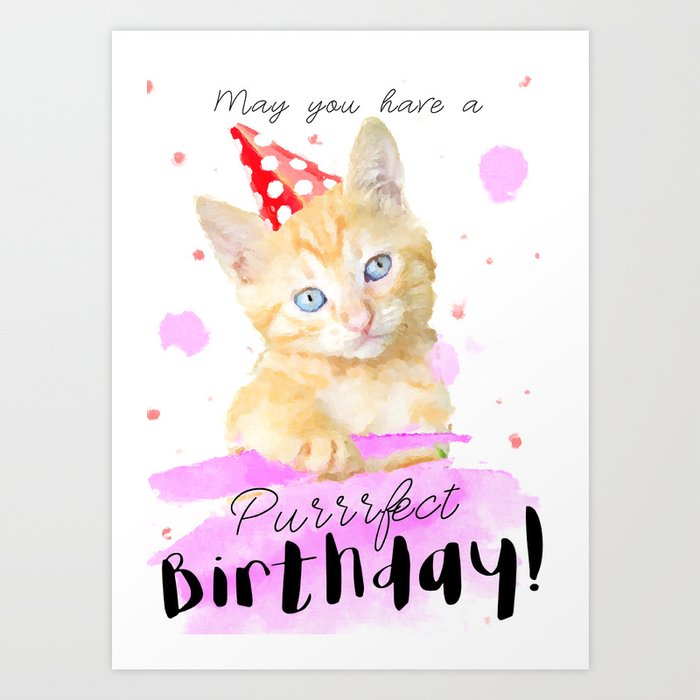 Orange Kitten Birthday Card Cat Lover Gift Happy Colorful