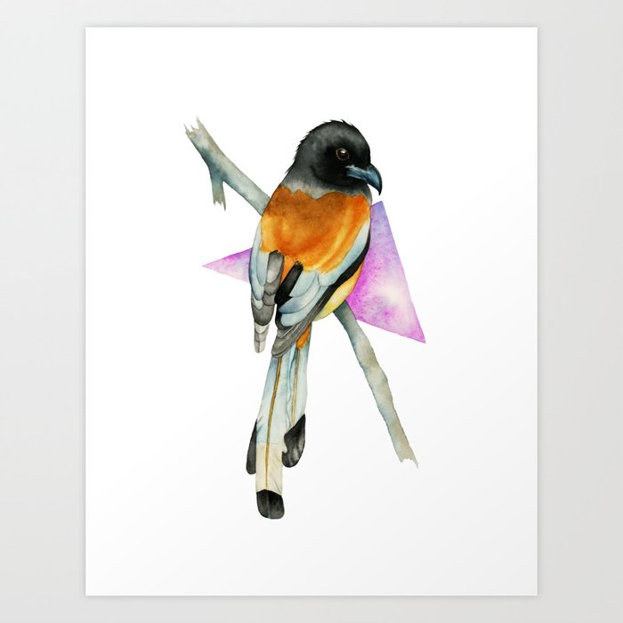 Oriole Bird With Abstract Geometric Watercolor Painting Art Print