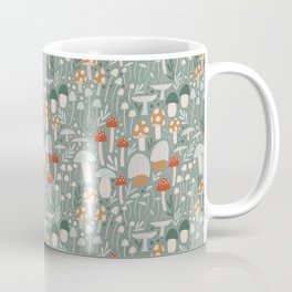 Mushroom Meadow - Sage Coffee Mug | Pattern, Mushrooms, Digital, Toadstools, Vintage, Whimsical, Botanical, Mushroom, Cutemushrooms, Drawing 