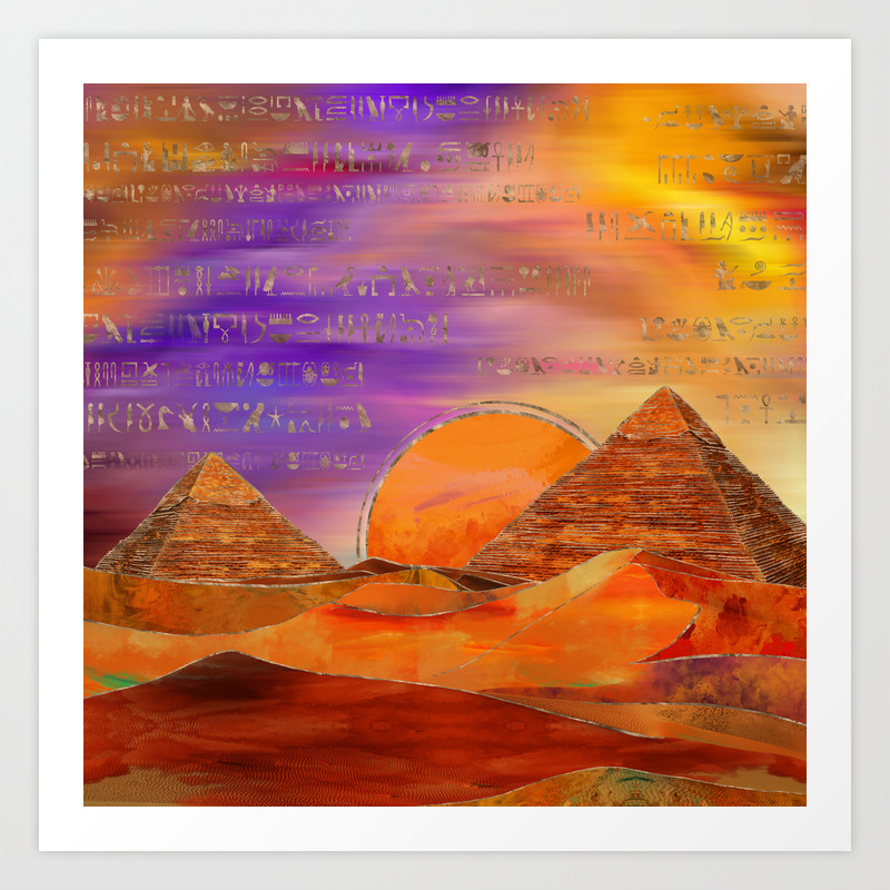 Egyptian Pyramids Abstract Landscape Mixed Media Art Print By