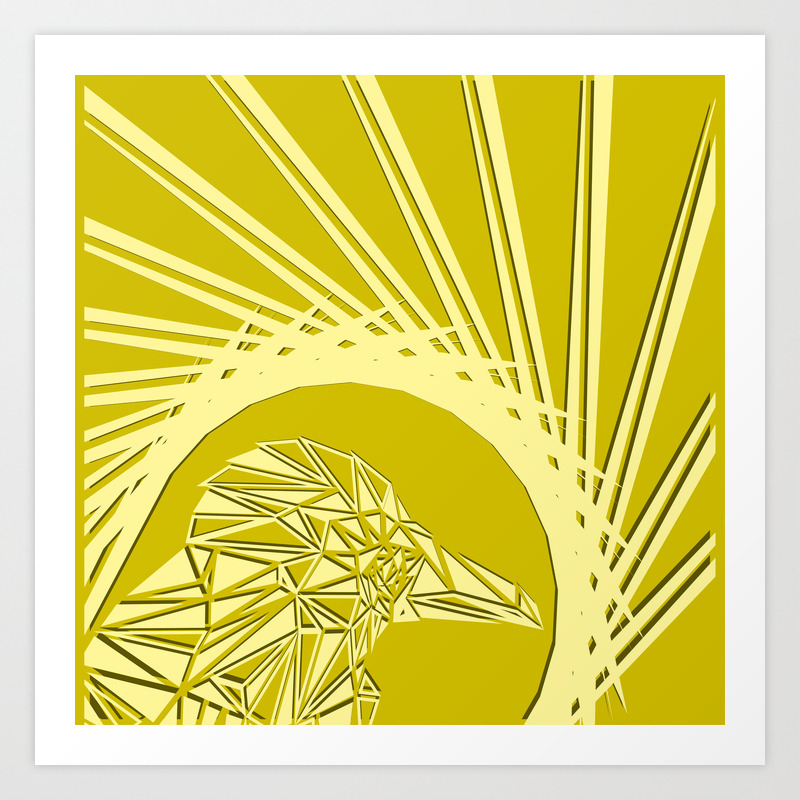 Bright Abstract Peach Bird On A Lemon Background In The Nest Art