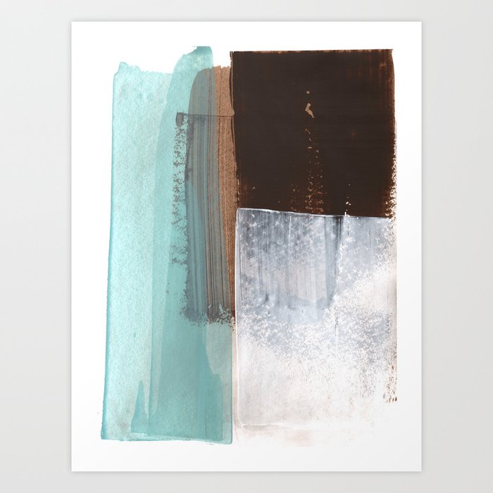 Colorblock Abstract Painting Aqua Brown White Art Print By Mininst