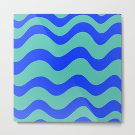 Retro Candy Waves - teal and electric blue Metal Print | Modern, Digital, Acrylic, Graphicdesign, Eletric, Swirl, Blue, Happy, Stripes, Swirly 