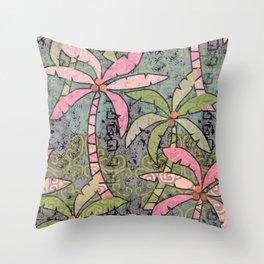 Modern Pastel Palms Pink, Green and Gray Throw Pillow