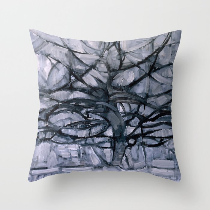 Piet Mondrian Grey Tree Abstract Painting Throw Pillow By