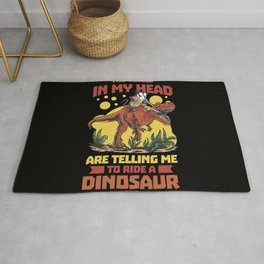 The Voices In My Head Are Telling Me To Ride A Dinosaur Rug | Prehistoric, Giftidea, Dinosaurs, Dino, Graphicdesign, T Rex, Paleontologyextinct, Tyrannosaurusrex, Animal, Museum 
