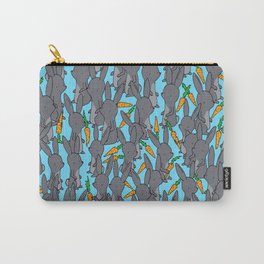 Cat among rabbits Carry-All Pouch | Grey, Ink Pen, Eating, Bunny, Carrot, Bunnies, Vegetable, Blue, Gray, Digital 