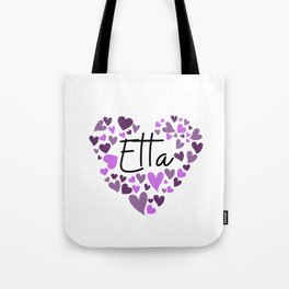 Etta, purple hearts Tote Bag