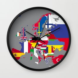 Europe flags grey Wall Clock | Illustration, Political, Graphic Design, Pop Art 