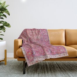 N45 - Pink Vintage Traditional Moroccan Boho & Farmhouse Style Artwork. Throw Blanket