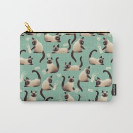 Bad Siamese Cats Knocking Stuff Over Carry-All Pouch | Funnycat, Cat, Drawing, Kitty, Knockingover, Catwithmug, Digital, Knockingstuffover, Pattern, Kittens 