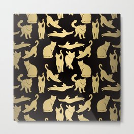 Gold Metallic Cat Silhouette on Black Background Metal Print | Cute, Mguyer, Metal, Kitten, Cheetah, Elegant, Feline, Metallic, Shadow, Fun 