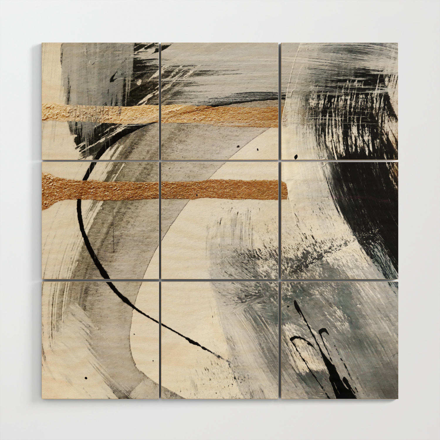 Armor 7 A Bold Minimal Abstract Mixed Media Piece In Gold Black And White Wood Wall Art By Blushingbrushstudio Society6