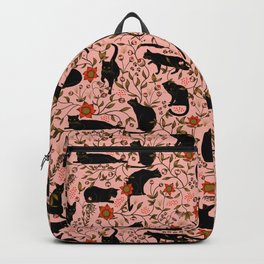 Cats In The Garden - Pink Floral + Black Cats Backpack | Botanical, Drawing, Pet, Garden, Kitten, Pink, Catpattern, Floral, Cutecats, Floralcats 