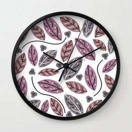 Kanaya Leaves Fall Wall Clock | Fall, Earthtone, Nude, Gray, Abstract, Purple, Graphicdesign, Leaves 