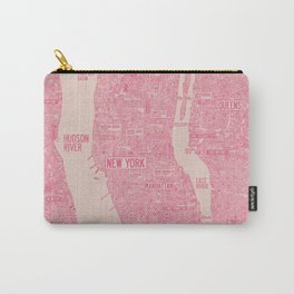 nyc map new york red Carry-All Pouch | Us, Ink, Detailed, Travels, Holiday, Poster, Nyc, New York, Pink, Tourism 
