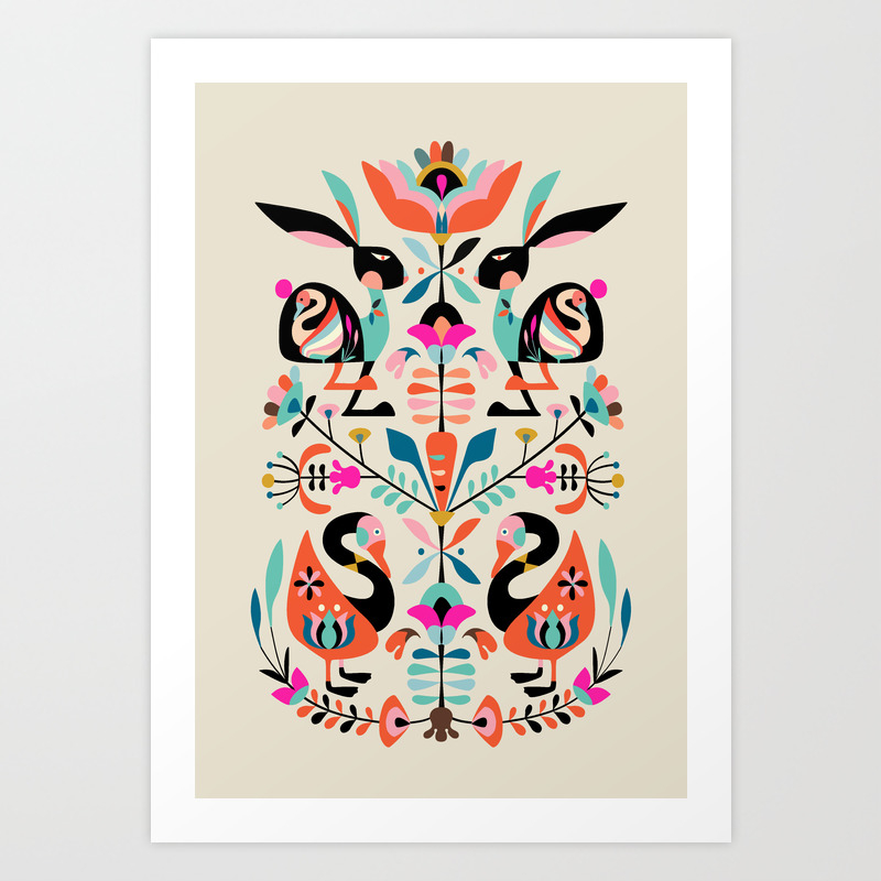 Rabbit folk art Art Print by Rachel Lee | Society6