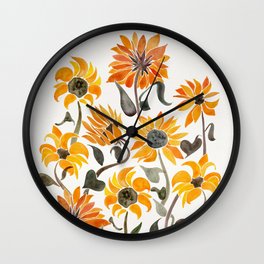 Sunflower Watercolor – Yellow & Black Palette Wall Clock | Painting, Floral, Sun, Hippy, Curated, Prairie, Vintage, America, Kansan, Sunflowers 