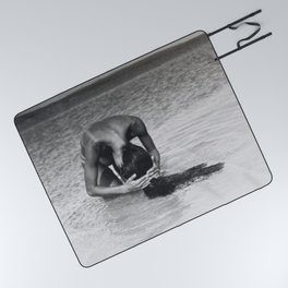 Nothing but tan lines, ocean, & beach female form black and white photography Picnic Blanket
