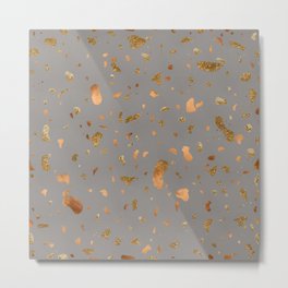 Elegant gray terrazzo with gold and copper spots Metal Print