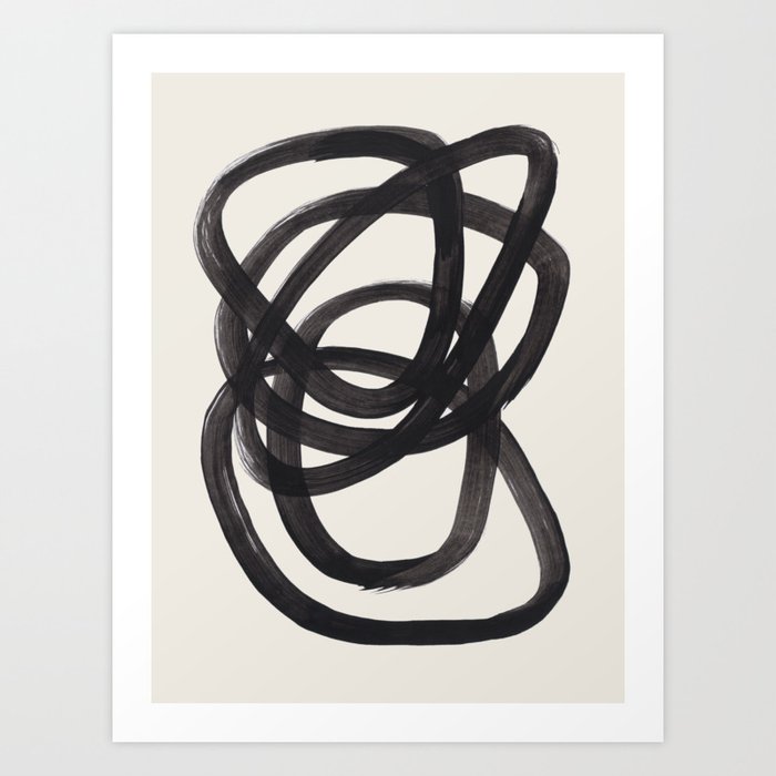 Mid Century Modern Minimalist Abstract Art Brush Strokes Black