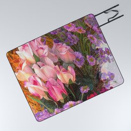 Cheers to Summer Flowers Abstract  Picnic Blanket