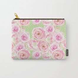 Blush Pink Bouquet Carry-All Pouch | Polkadot, Pinkandgreen, Watercolor, Blushpink, Pattern, Nurseryart, Romanticroses, Painting, Ranunculus, Loveflorals 