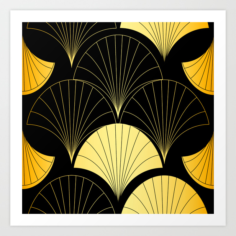 mooi schrobben Hubert Hudson Asian Art Deco Gold-Hues Gradient Fan Pattern Art Print by DEC02 | Society6
