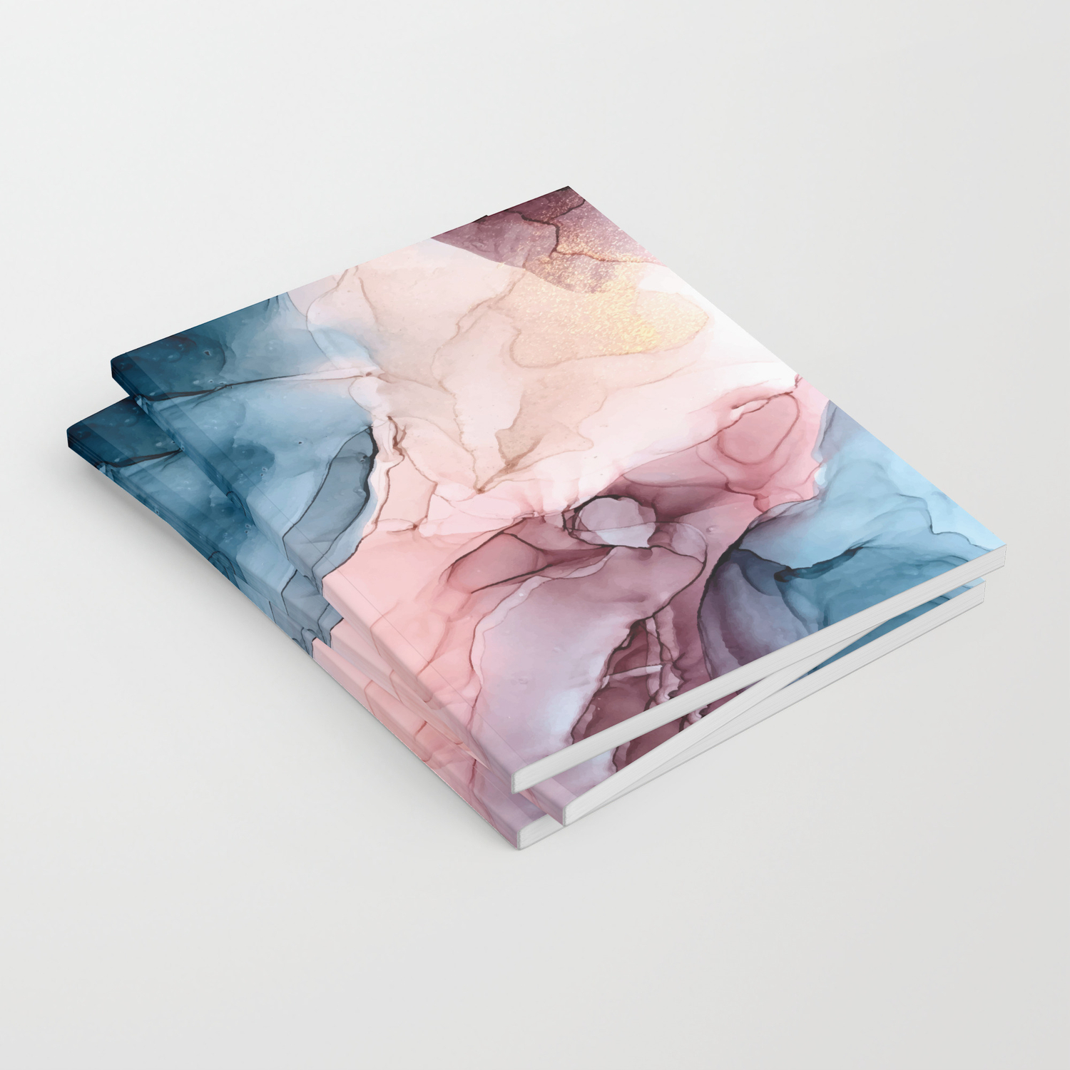 Pastel Plum Deep Blue Blush And Gold Abstract Painting Notebook