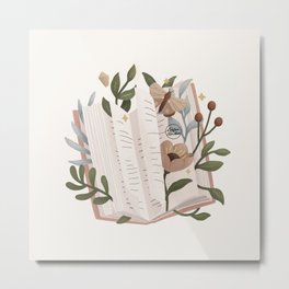 The Book Metal Print | Floral, Butterfly, Romance, Drawing, Nature, Digital, Pastel, Leaves, Book, Romantic 