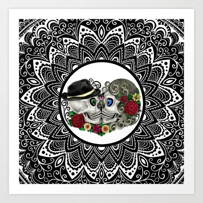 Get Wallpaper Mandala Kissing Skulls Art Print By Folknfunky Society6 For Free