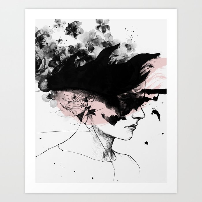 Woman Girl Abstract Watercolor Minimal Modern Wall Art Art