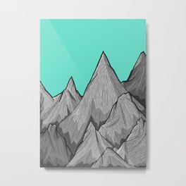 The Green Sky Over The Mountains Metal Print | 1Colour, Shadows, Abstract, Illustration, Ink Pen, Mountains, Lanscape, Nature, Drawing, Peaks 
