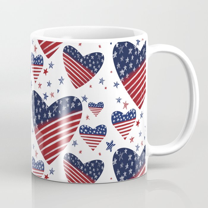 4th of July America Love Heart - Red White Blue Coffee Mug | Graphic-design, 4th-of-july, America, Usa, Merica, Patriotic, Love, American, Heart, Stars-and-strips