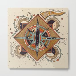 Go Vote Metal Print | Ink Pen, Vote, Compass, Floral, Retro, Muted, Drawing, Star, Curated, Atomic 