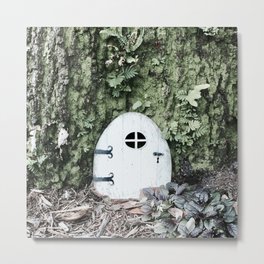 Door to a Tiny House at the Base of a Tree Metal Print | Nature, Miniture, Treephotography, Green, Naturephotography, Tree, Outdoors, Brown, Elfs, Bark 