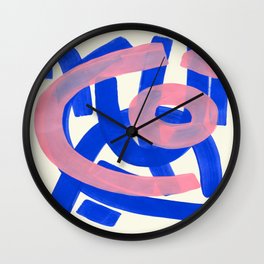 Tribal Pink Blue Fun Colorful Mid Century Modern Abstract Painting Shapes Pattern Wall Clock | Fun, Ink, Colorful, Modern, Abstract, Painting, Pattern, Midcentury, Acrylic, Tribalpinkblue 