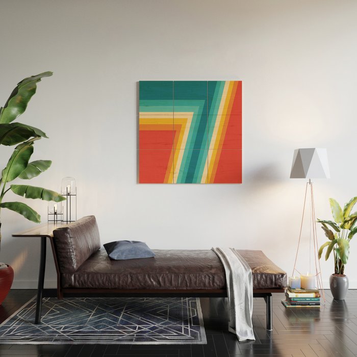 Colorful Retro Stripes 70s 80s Abstract Design Wood Wall Art By