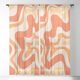Tangerine Liquid Swirl Retro Abstract Pattern Sheer Curtain | Cheerful, Pattern, Psychedelic, 80S, Hippie, Abstract, Aesthetic, Digital, Fun, Trippy 