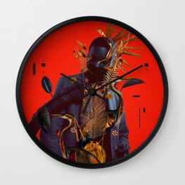 Midnight Jazz in New Orleans V Wall Clock | Leaves, Portrait, Curated, Red, Birds, Jazz, Black, Jewels, Digital, Gold 