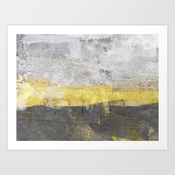 Yellow And Grey Abstract Painting Horizontal Art Print By