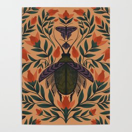 Beetle and Butterfly Botanical Design Poster
